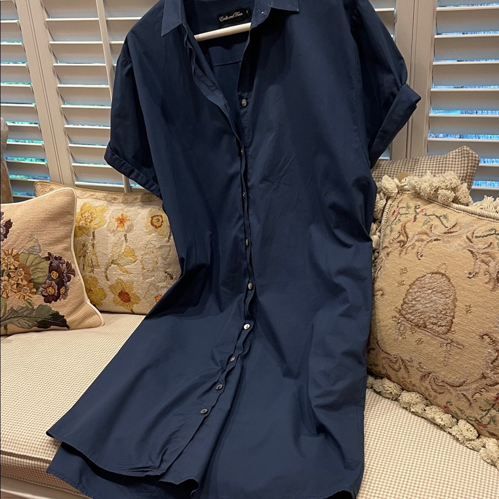 Casual Navy Blue Shirt Dress